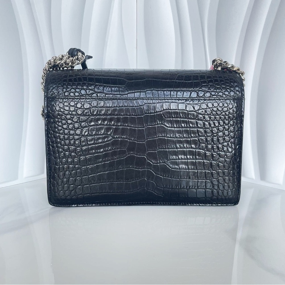 YSL Saint Laurent Black Crocodile-Embossed Leather Shoulder Bag - Picture 2 of 12